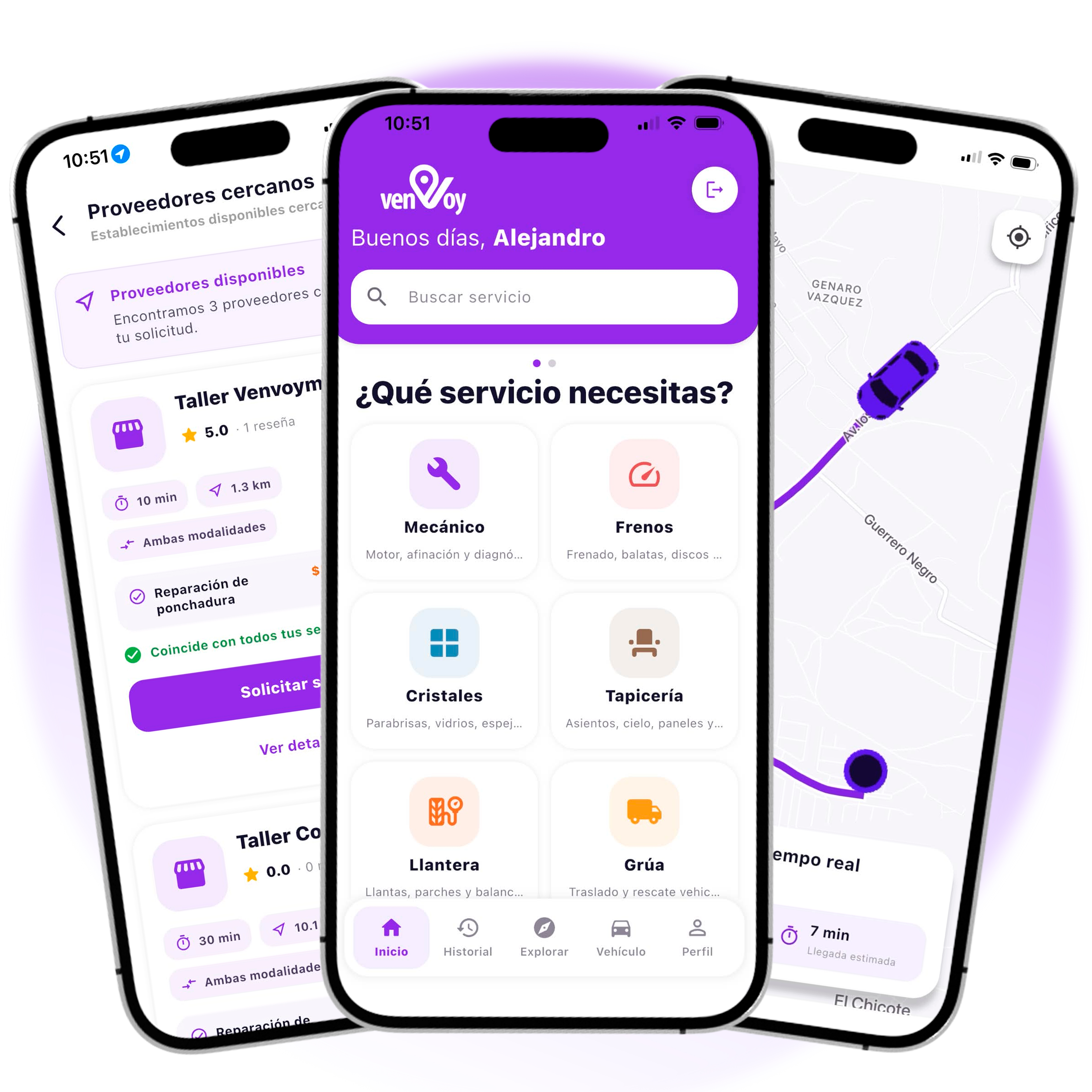Vista de la aplicación venVoy para clientes